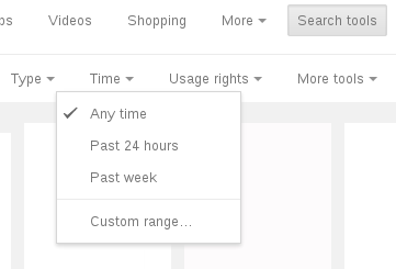 Google Image Search 'Time' restriction menu