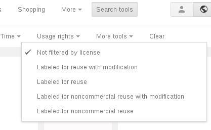 Google Image Search 'Rights' restruction menu