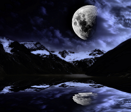 moon in mountains at night