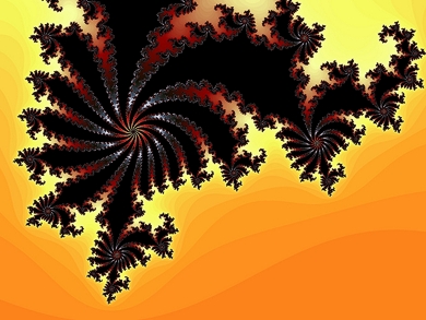 Red and black fractal image on sunset colors