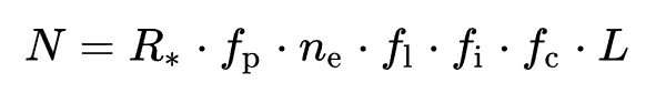 Latest version of the Drake Equation from Wikipedia