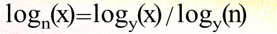 the logarithm of x to the base of n is equal to the logarithm of x to the base of y divided by the logarithm of n to the base of y.