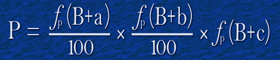 Net Probability % = Probability% (B+a), divided by 100, multiplied by Probability% (B+b) divided by 100, multiplied by Probability% (B+c)